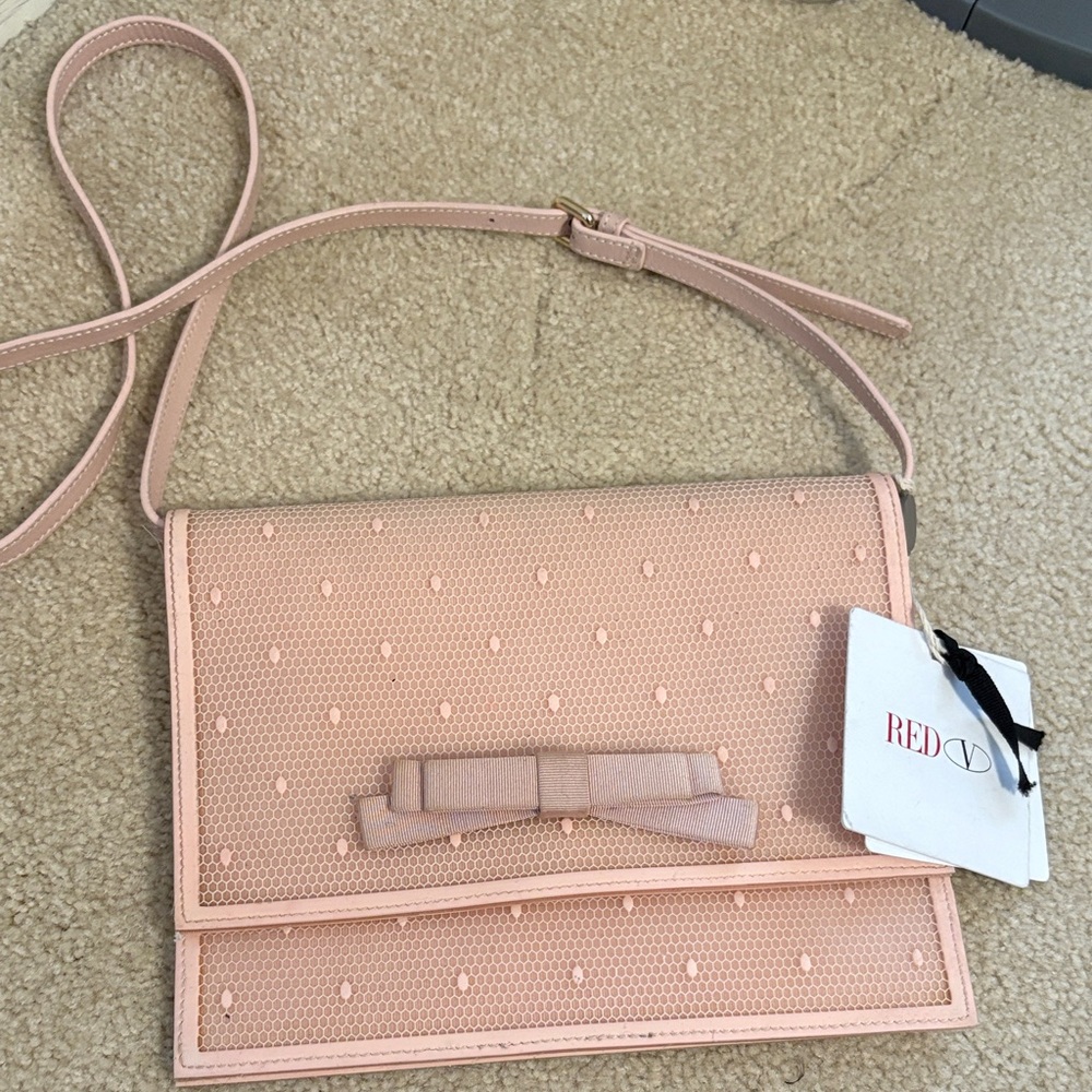 Valentino Red Blush Crossbody Bag with Bow Accent